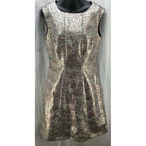 TAHARI Dress 6 Gold Metallic A-Line Scoop Neck Sleeveless Cocktail Women